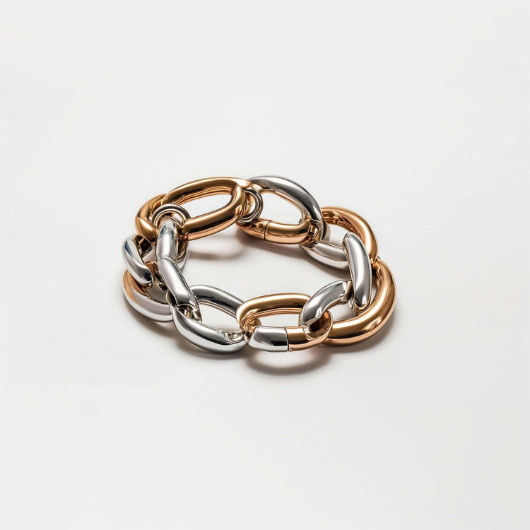 Two Tone Chain Bracelet featuring a stylish mix of silver and gold links on a neutral background.