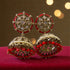 Dual-Tone Kundan Jhumkas: elegant jhumka earrings with geometric stone work and intricate gold detailing.